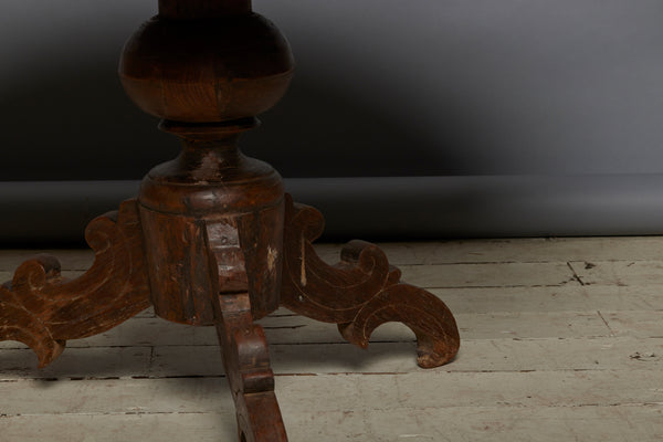 Dutch Colonial Round Teak Pedestal Table with a Reeded 3 Board Top