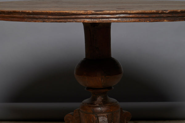 Dutch Colonial Round Teak Pedestal Table with a Reeded 3 Board Top