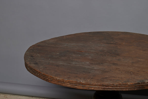 19th Century Dutch Colonial Teak Round Side Table with a Beautiful Old 3-Board Top