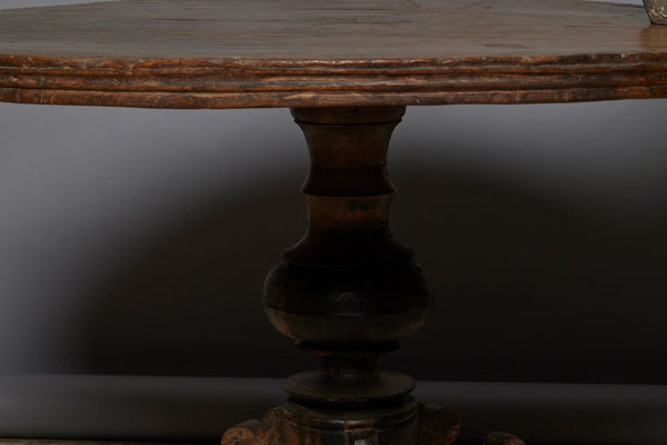 19th Century Dutch Colonial Teak Round Side Table with a Beautiful Old 3-Board Top