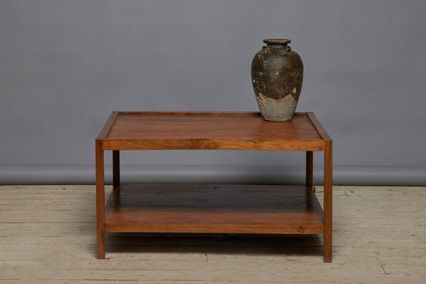 Square Mid Century Modern 1940's Teak Coffee Table with a Shelf Below