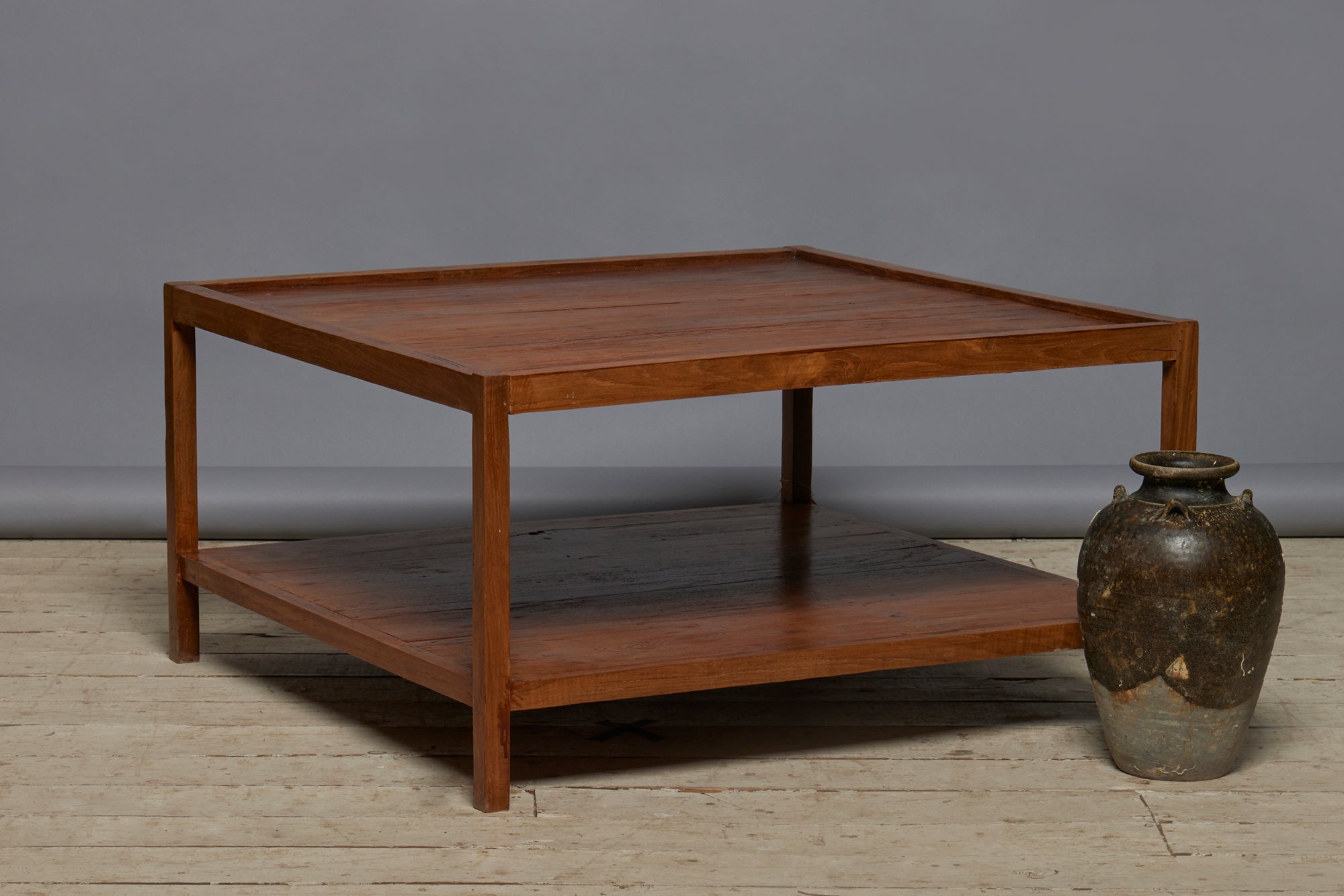 Square Mid Century Modern 1940's Teak Coffee Table with a Shelf Below