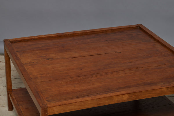 Square Mid Century Modern 1940's Teak Coffee Table with a Shelf Below