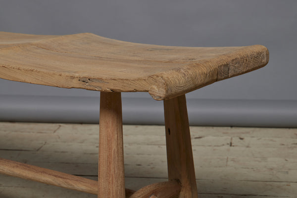 Long Teak Bench with a Sculpted Seat & Scrolled Ends