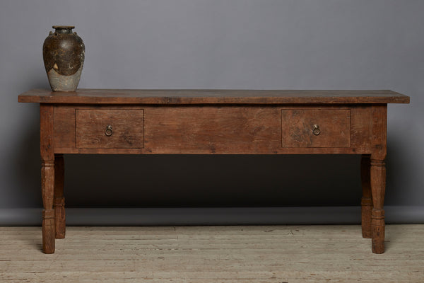 Long Thick Top 2 Drawer Dutch Colonial Teak Server from the Island of Sumatra