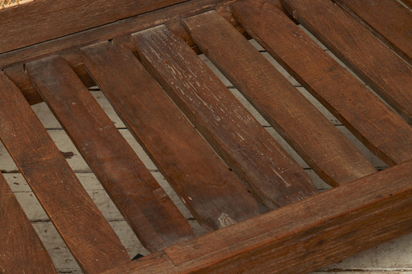 Dutch Colonial Regency Style Teak & Rattan Sofa with Scrolled Arms & Shell Carved Back