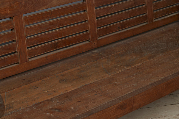 Early Classic Dutch Colonial Teak Bench with Slatted Back & Beautifully Turned Legs