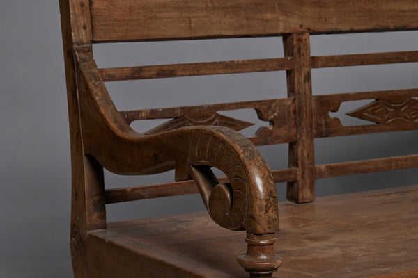 Small 19th Century Dutch Colonial Teak Bench with Turned Legs from Jakarta