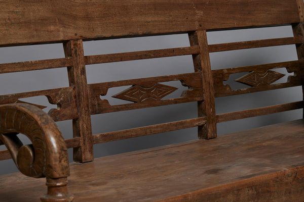 Small 19th Century Dutch Colonial Teak Bench with Turned Legs from Jakarta