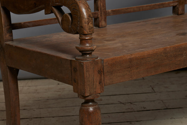 Small 19th Century Dutch Colonial Teak Bench with Turned Legs from Jakarta