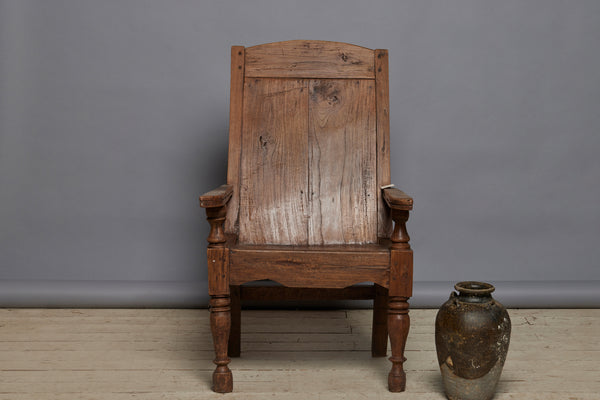 19th Century Dtuch Colonial Teak Lounge Chair with a Solid Back & Seat