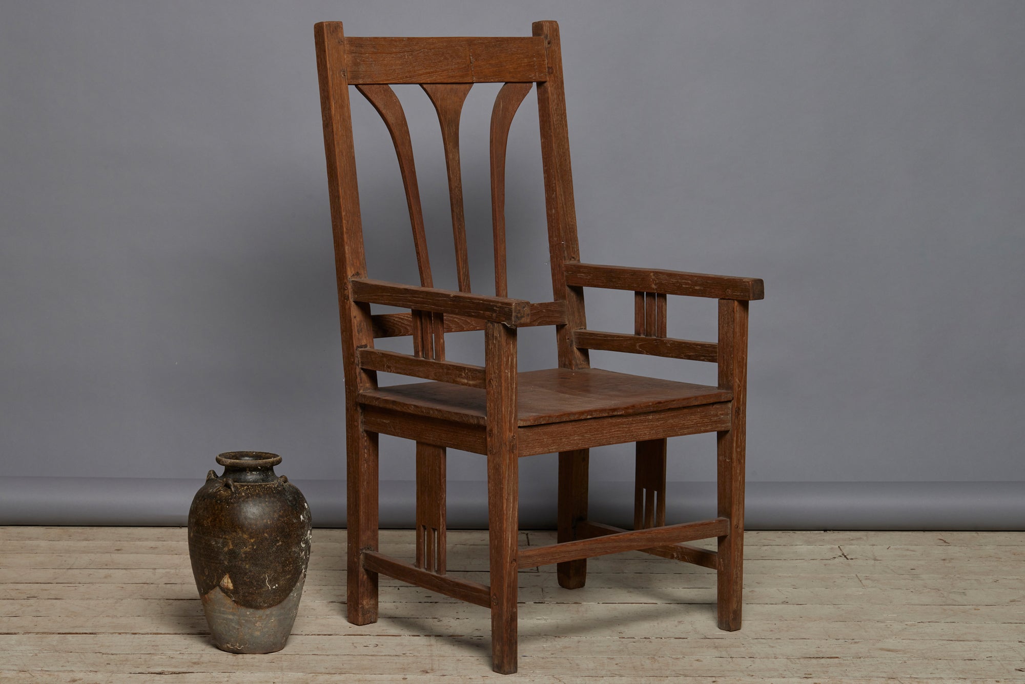 Yoke Back Arts & Crafts Teak Arm Chair from Batavia