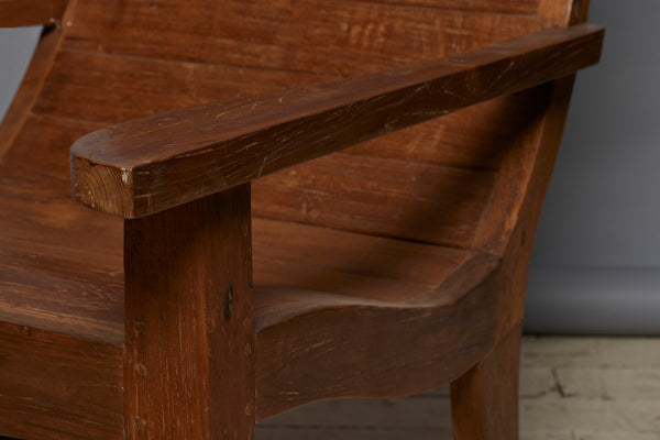 Large Slat Back Early Teak Lounging Chair with Nicely Turned Legs