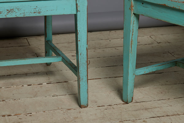 Pair of Blue Painted Dutch Colonial Teak Lounge Chairs from Java