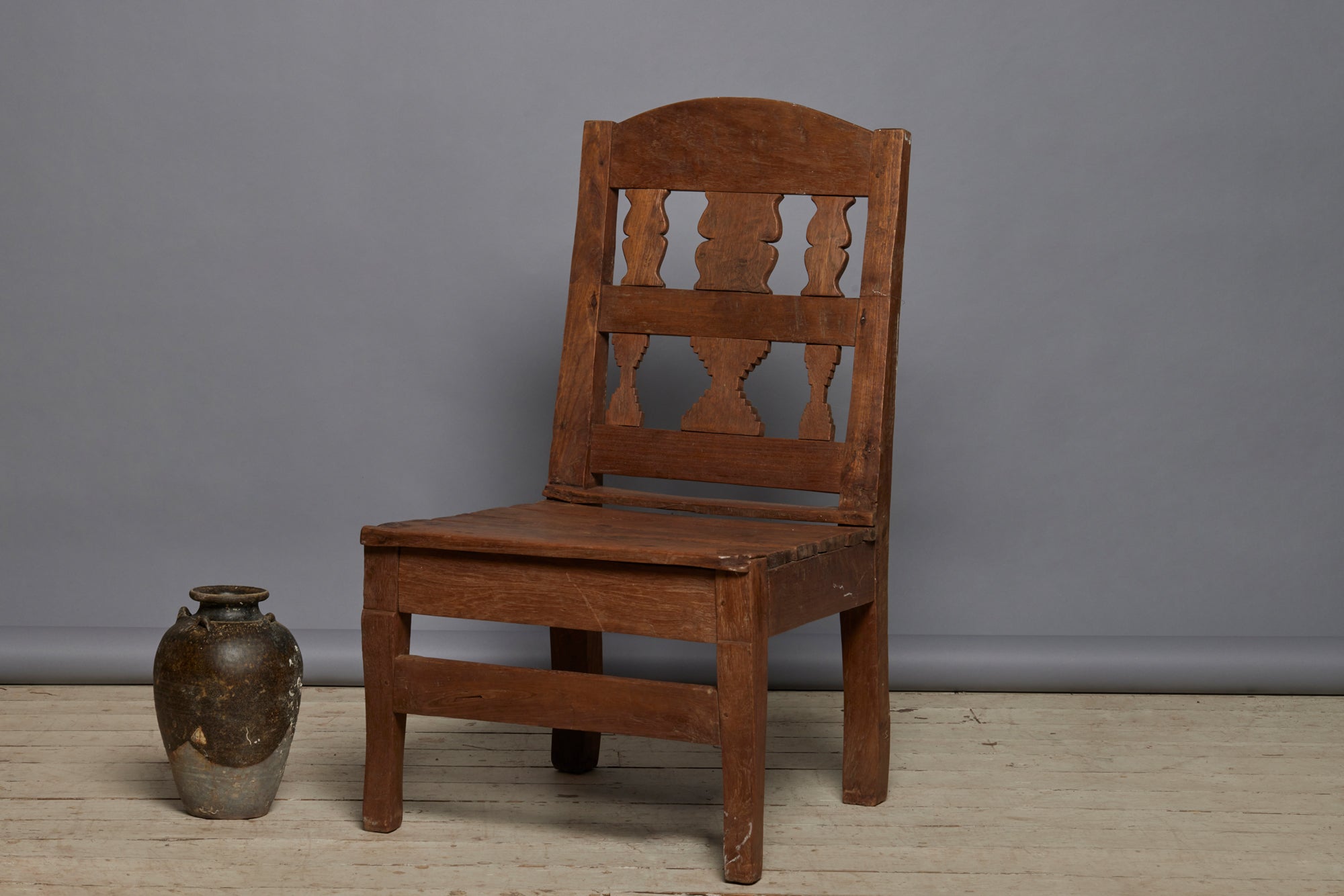 19th Century Large Dutch Colonial Teak Chair with a Slat Seat without Arms