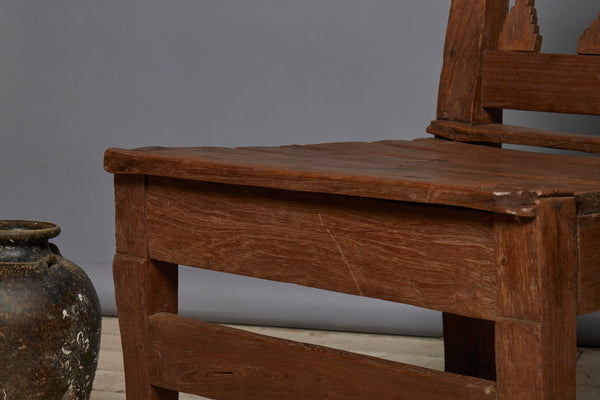 19th Century Large Dutch Colonial Teak Chair with a Slat Seat without Arms