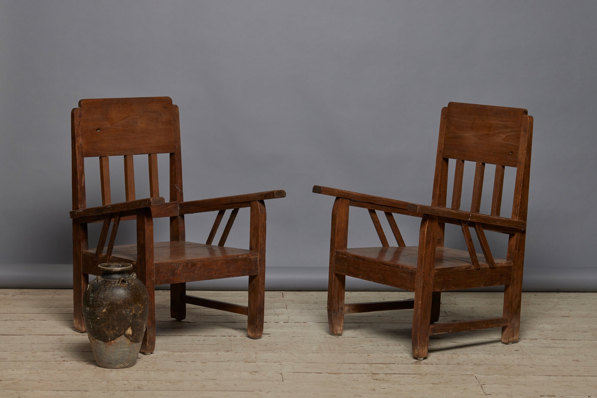 Pair of Small Children's Teak Dutch Colonial Relaxing Chairs from Java