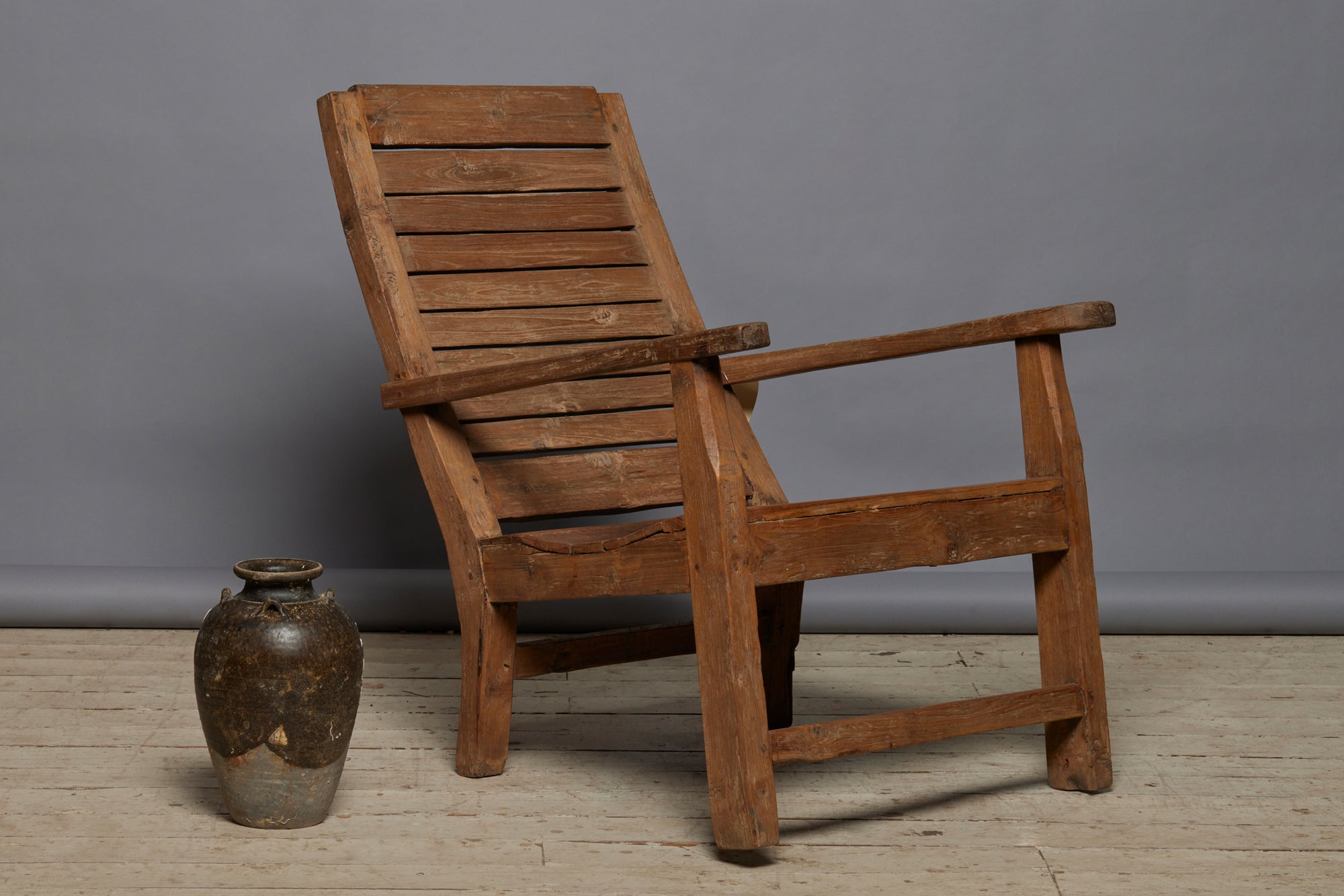 Late 19th Century Slat Back & Seat Teak Lounging Chair from the Island of Java