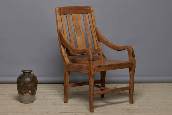 Solid Seat Roll Arm Slat Back Teak Lounging Chair from the Island of Lombok