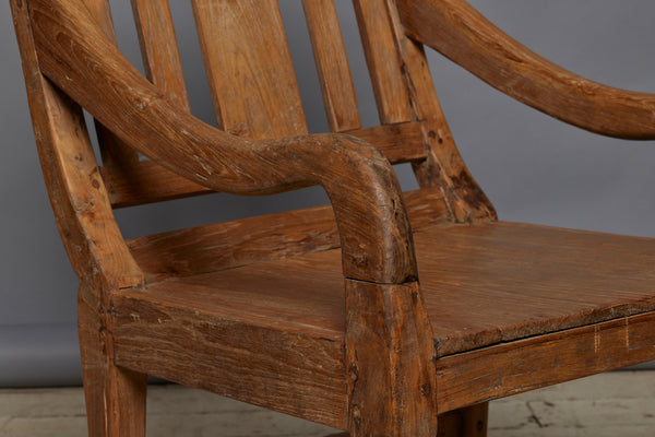 Solid Seat Roll Arm Slat Back Teak Lounging Chair from the Island of Lombok