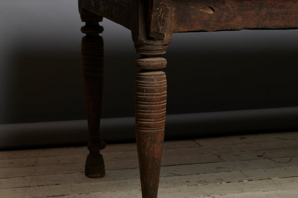 19th Century Turned Leg Natural Finish Teak Dining Table with Small Bracket