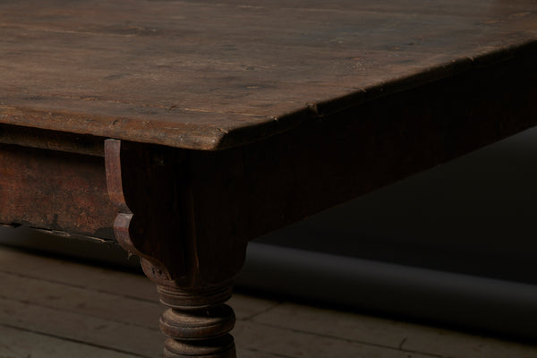 19th Century Turned Leg Natural Finish Teak Dining Table with Small Bracket