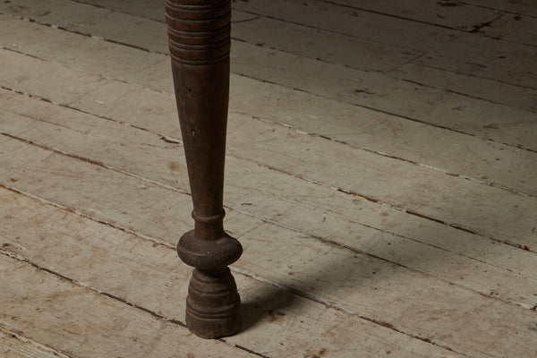 19th Century Turned Leg Natural Finish Teak Dining Table with Small Bracket