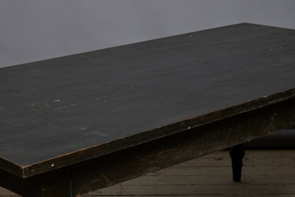 Thick Top Teak Turned Leg Dining Table with an Ebonized Finish from Java