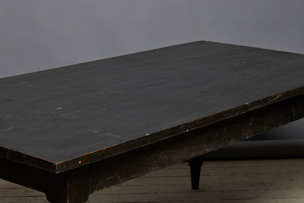 Thick Top Teak Turned Leg Dining Table with an Ebonized Finish from Java