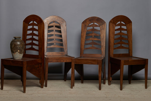 Set of Four Art Deco Ulin Wood Chairs from the City of Jakarta