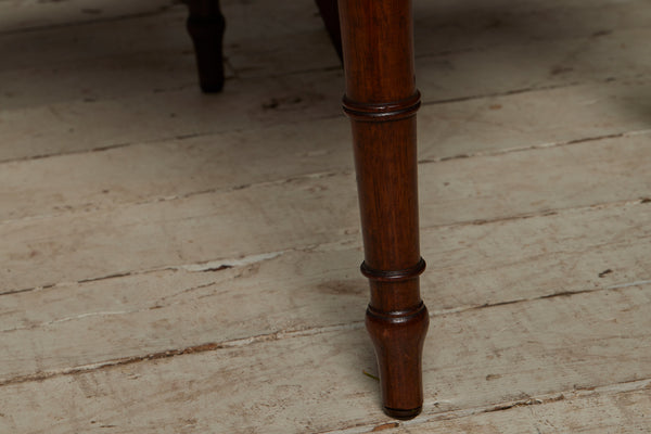 Set of Six English Georgian Mahogany Dining Chairs with Old Leather Seats & Brass Inlay