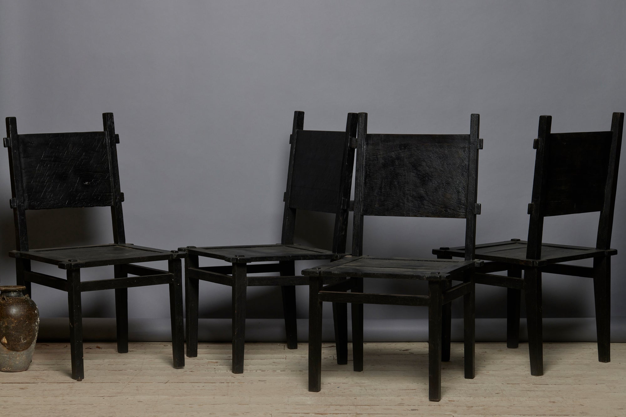 Set of Four Arts & Crafts Style Ebonized Teak Dining Chairs