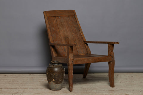 Late 19th Century Slat Back Teak Lounge Chair with Slipper Feet from Batavia