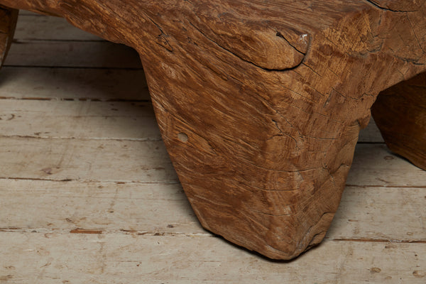 Early Rustic Kampung Bench Carved from Solid Teak