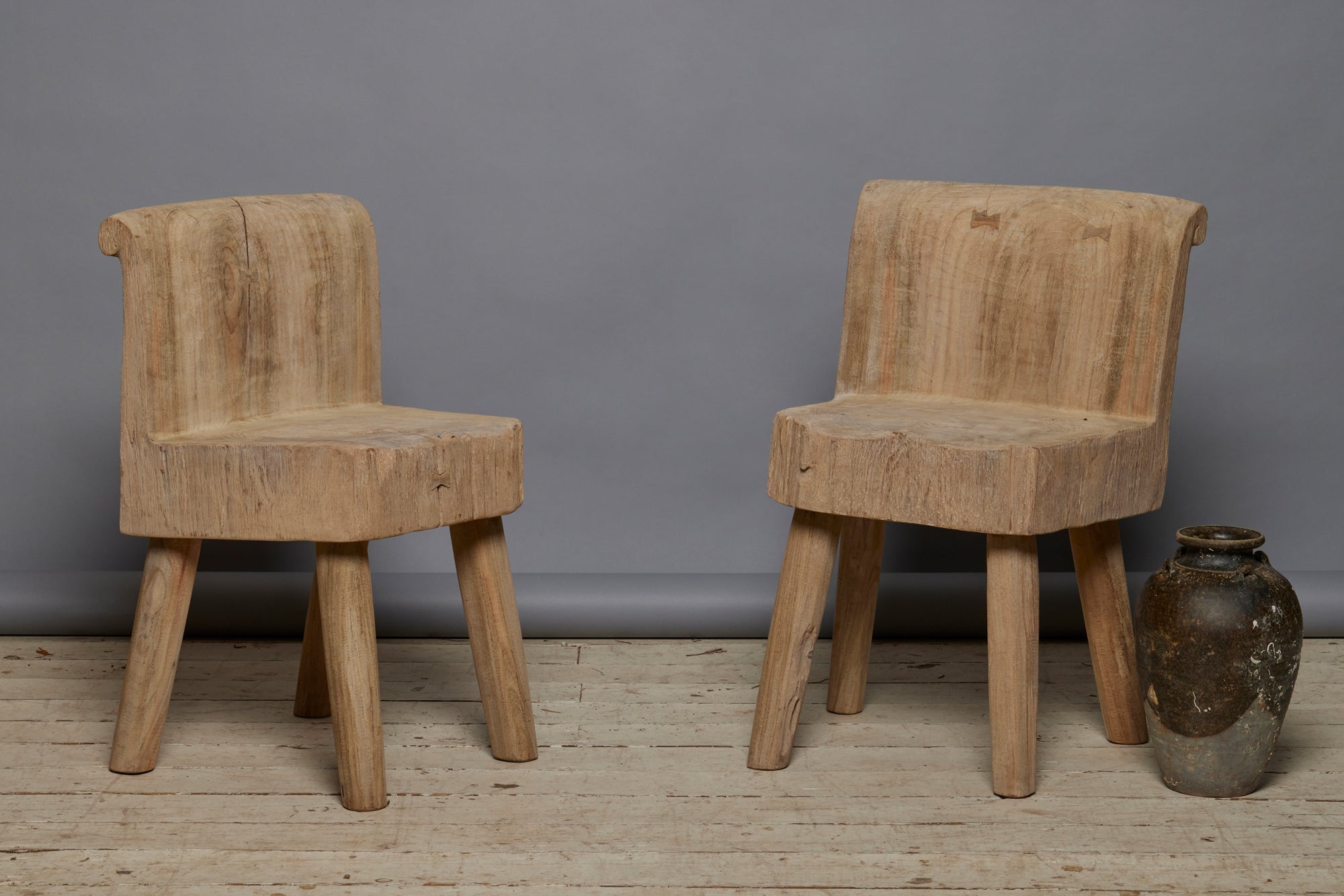 Pair of Solid Ipe Wood Block Chairs