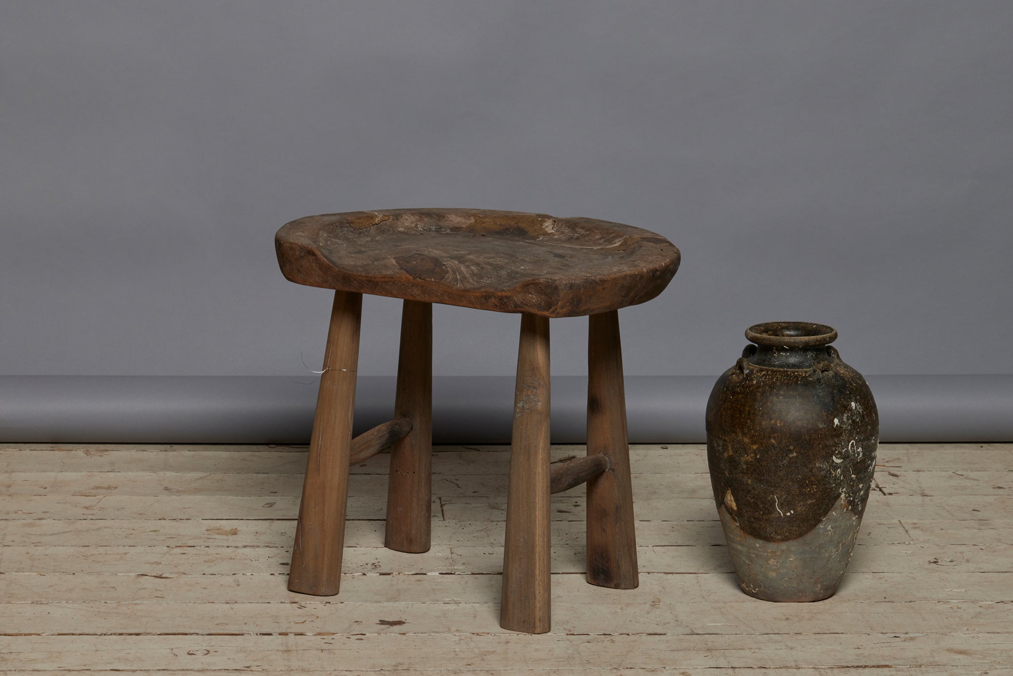 Shaped Seat Backless Dutch Colonial Teak Stool