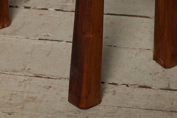 Small Primitive Teak Stool with an Old Warn Teak Top