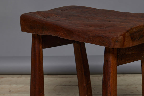 Small Primitive Teak Stool with an Old Warn Teak Top