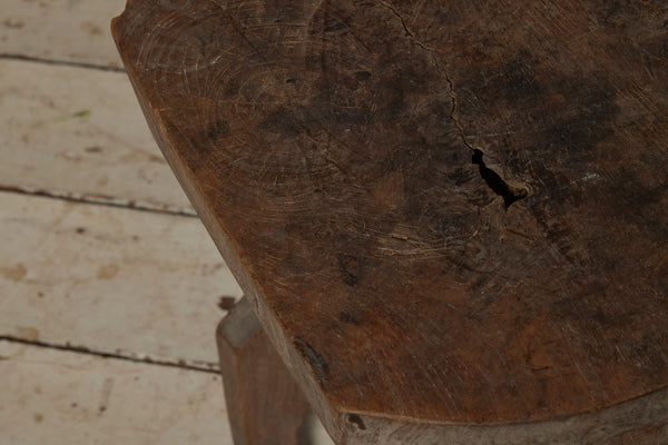 Javanese Dutch Colonial Teak Arts & Crafts Teak Stool with Stretcher Base