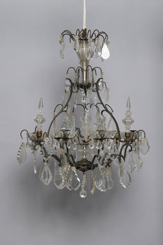 Mid 19th Century French Bronze & Crystal Chandelier with Six Arms