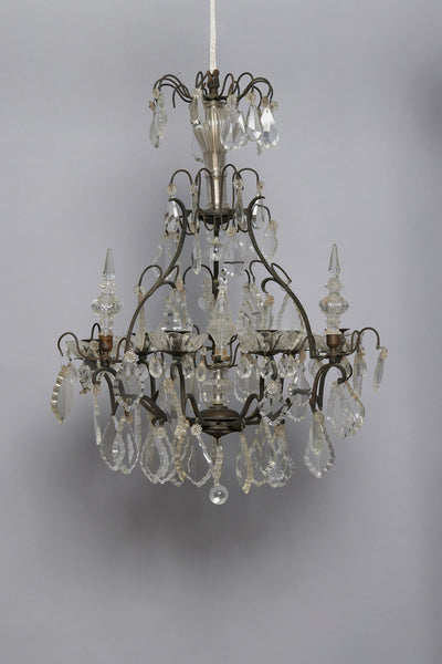 Mid 19th Century French Bronze & Crystal Chandelier with Six Arms