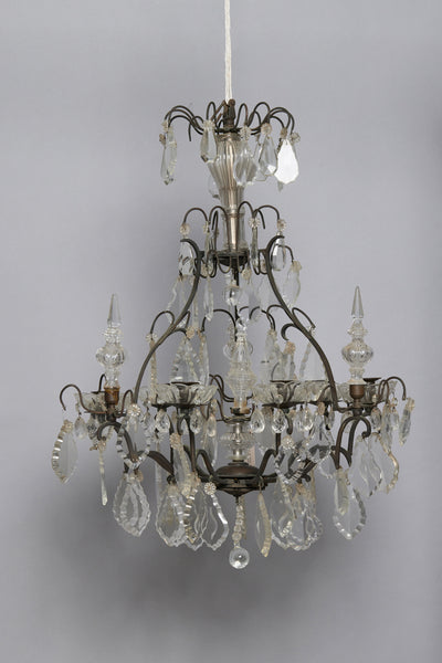 Mid 19th Century French Bronze & Crystal Chandelier with Six Arms