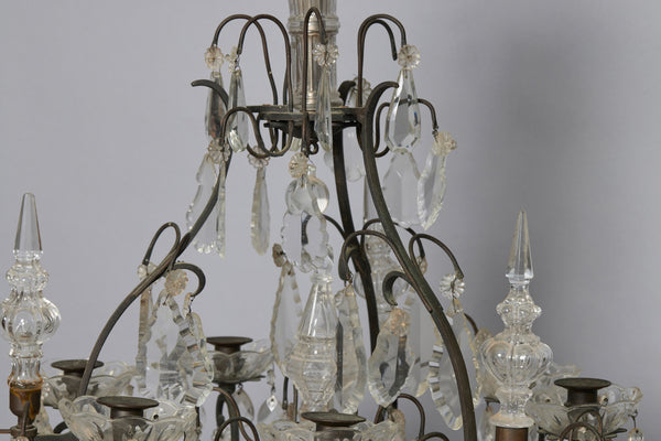 Mid 19th Century French Bronze & Crystal Chandelier with Six Arms