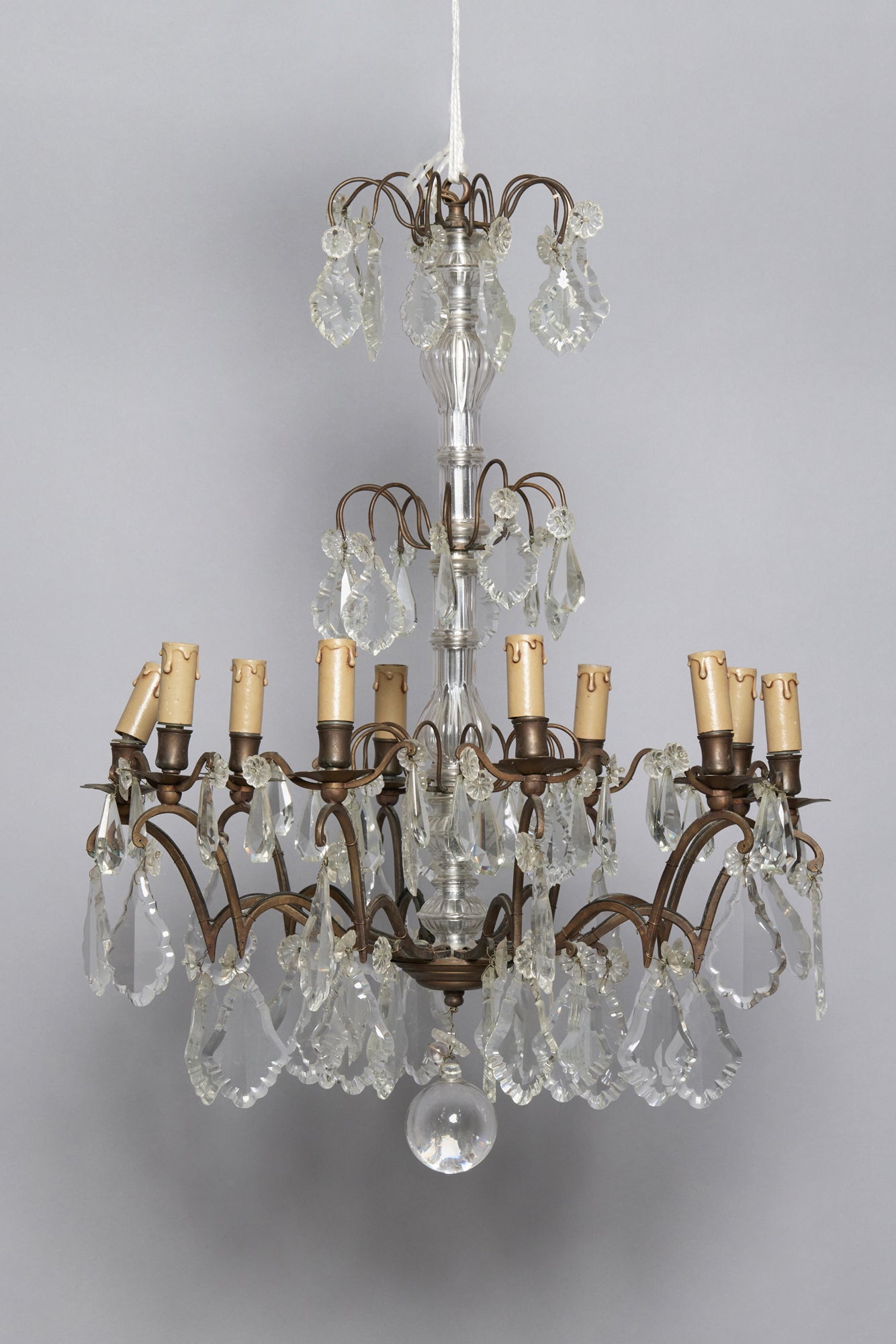 Early 20th Century Ten Arm French Bronze & Cut Crystal Chandelier