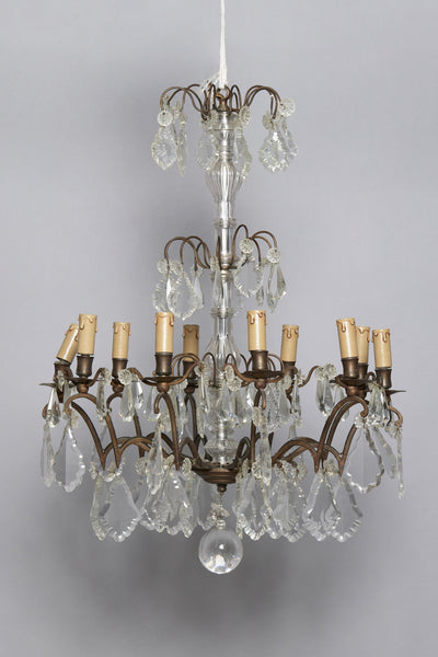 Early 20th Century Ten Arm French Bronze & Cut Crystal Chandelier