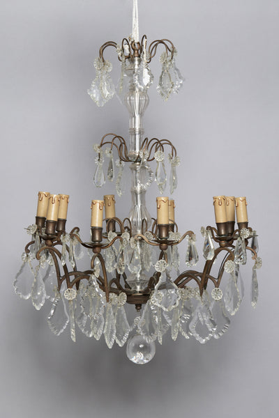 Early 20th Century Ten Arm French Bronze & Cut Crystal Chandelier