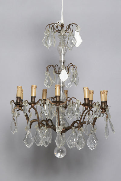 Early 20th Century Ten Arm French Bronze & Cut Crystal Chandelier