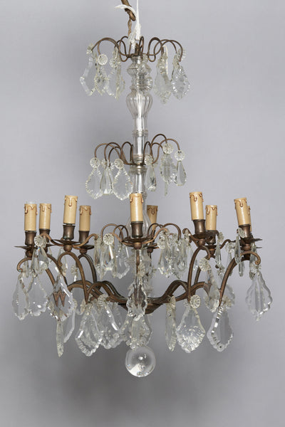 Early 20th Century Ten Arm French Bronze & Cut Crystal Chandelier