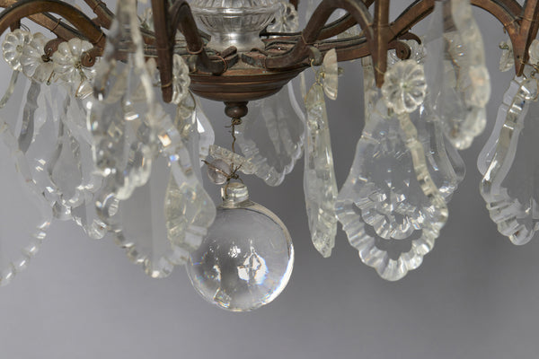 Early 20th Century Ten Arm French Bronze & Cut Crystal Chandelier