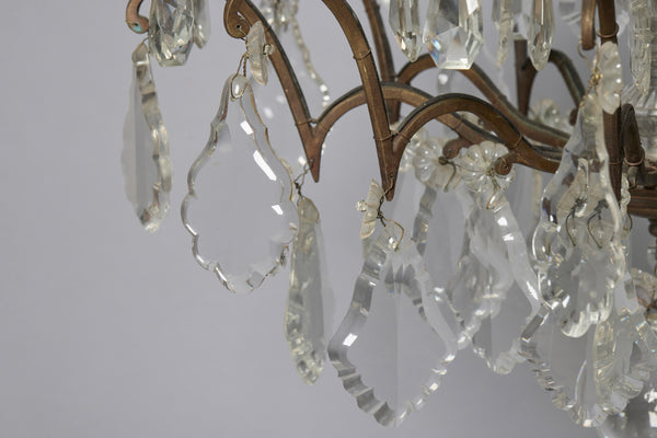 Early 20th Century Ten Arm French Bronze & Cut Crystal Chandelier